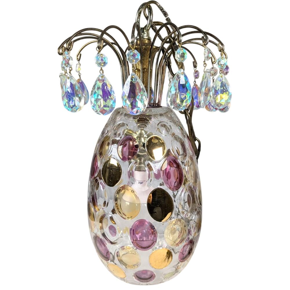 Vintage Mid Century Borske Sklo Nemo Czech Bohemia Crystal Glass Pendant Lamp